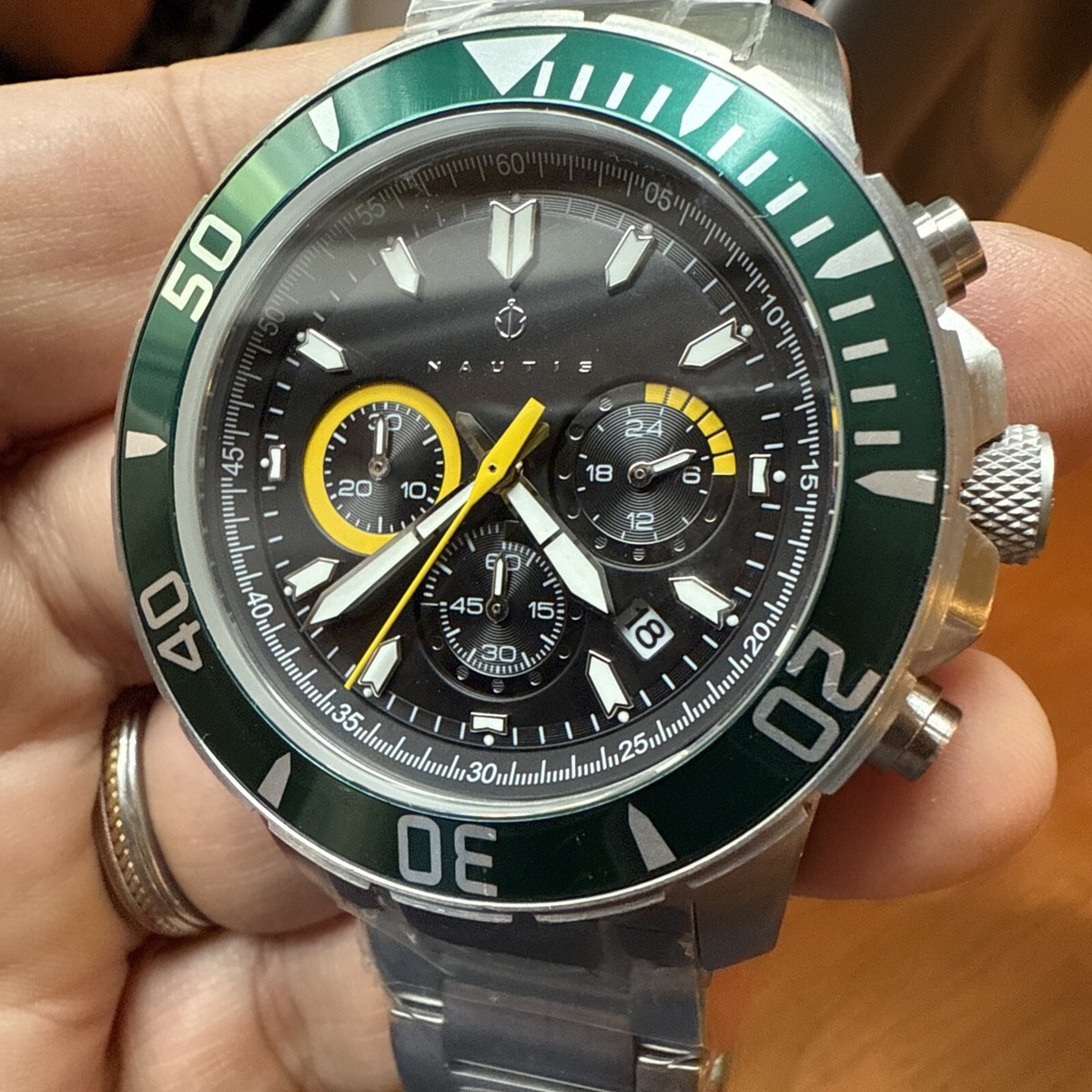 Nautis NAI 316L Japan Chronograph 10ATM Green‎ Dial Watch Not Running sport Nautis Wristwatches for sale | eBay main image 2