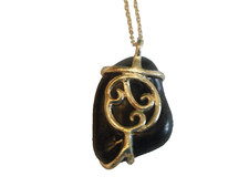 Tumbled Gem Stone Pendant Necklace on 24" Gold Plated Chain