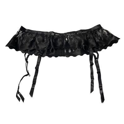 Torrid Womens NWT Embroidered Flames Black Mesh Knit Fabric Garter