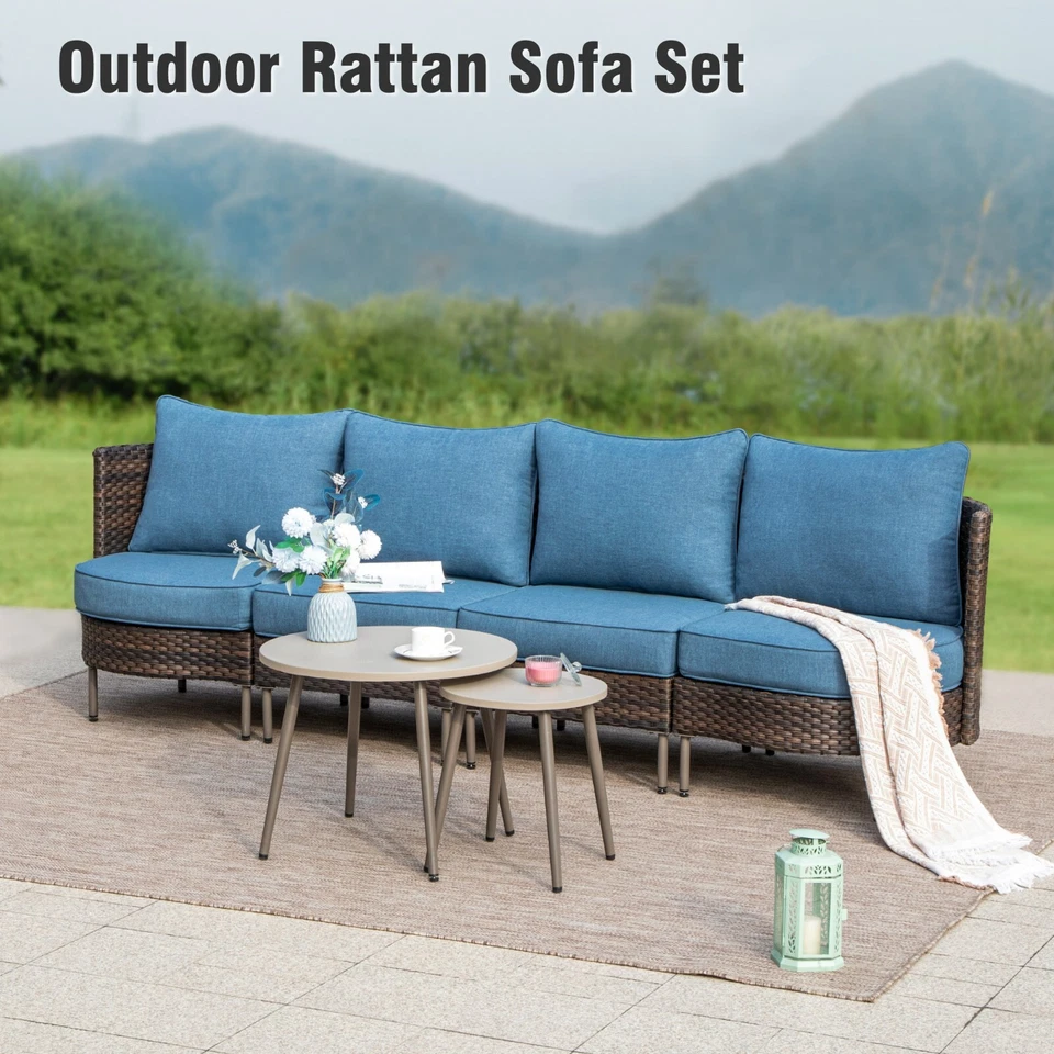 Juego de muebles de patio exterior 4 asientos respaldo alto exterior ratán conversación conjunto Foto 2 de 4