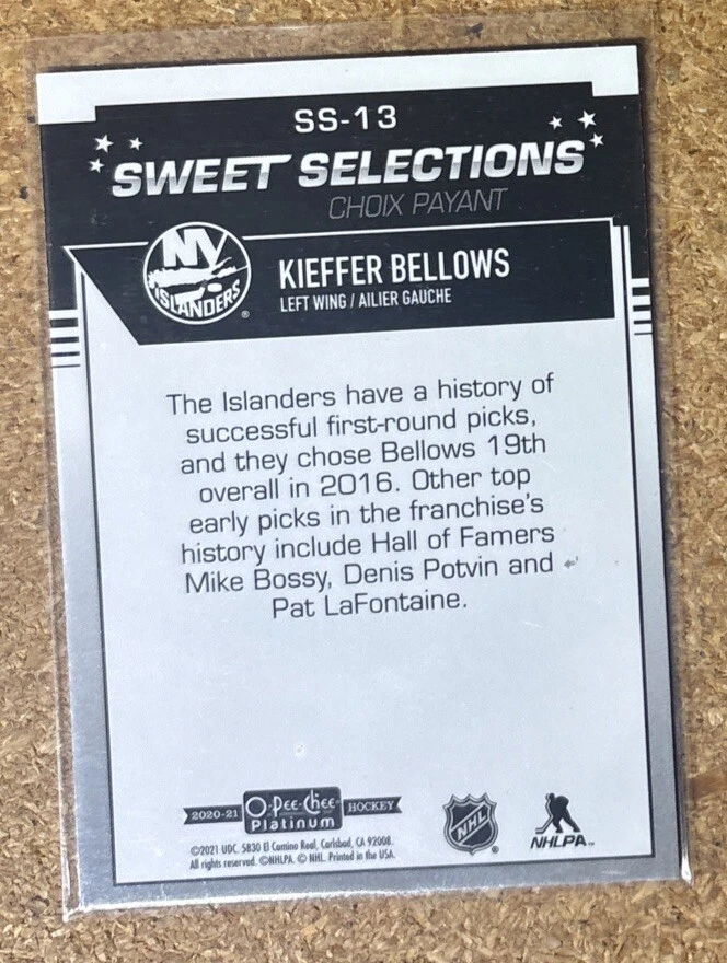 2020-21 O-Pee-Chee Platinum Sweet Selections Kieffer Bellows #SS-13 - Image 2 of 2