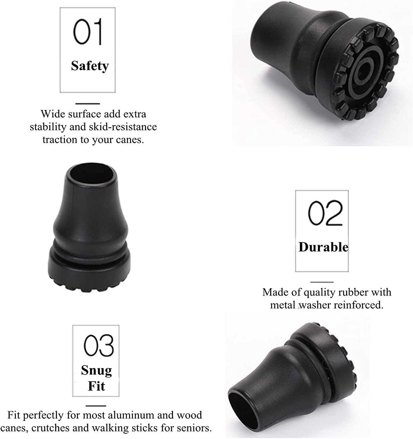 Rubber Cane Tips 7/8 Inch Heavy Duty Walking Cane Tips, Black Sturdy 2