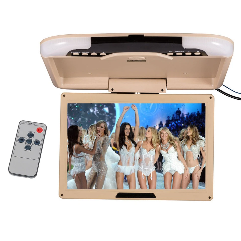 Monitor de techo de coche de 13 pulgadas LCD TFT superior abatible pantalla de techo de coche beige EE. UU. Foto 3 de 4