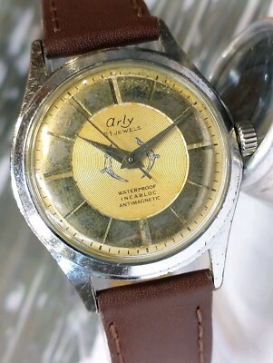 ARLY 21 JEWELS WINDING AGED GOLD DIAL SWISS MEN'S FULL WORKING VINTAGE WATCH