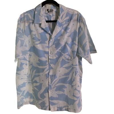 HIlio Hattie XL Light Blue White Floral Hawaiian Aloha Shirt