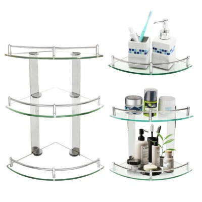 LIVING-AND-HOME Corner Shower Caddy Glass Storage Wall Shelf Rack 1-2-3 Tier Bathroom Organizer