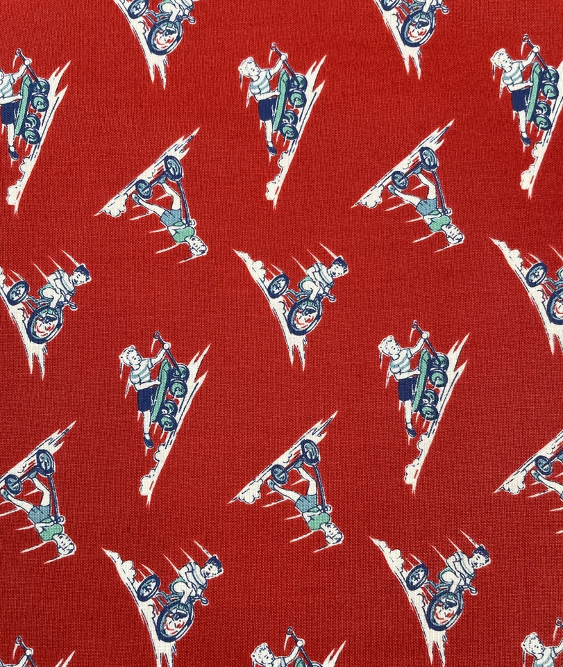 Caja de juguetes Blue Hill Sara Morgan 2 yardas tela roja vagón scooter bicicleta niños 7994 Foto 3 de 4