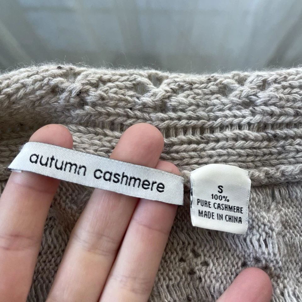 Cárdigan Otoño Cachemira Talla S Ojales Grueso Tejido Abierto Largo Medio Abierto Beige Foto 3 de 4