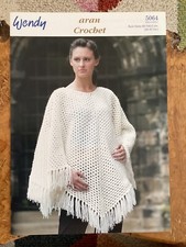 Women’s Crochet Patterns Aran Poncho 26-42” Wendy 5064