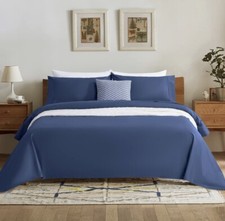 Pure Egyptian King Size Cotton Bed Sheets Set King, 1000 Thread Count Navy Blu