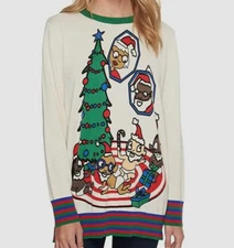 $145 Whoopi Women Beige Crew-Neck Long-Sleeve Christmas Pullover Sweater Size L