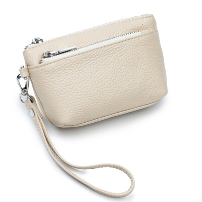 Women's Genuine Leather Small Coin Holder Change Purse Zipper Key Card Wallet