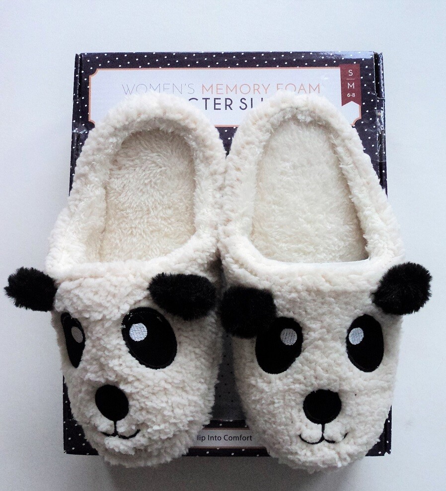 SLIPPERs PUPPY PANDA FACE Slip On Flats Size Small Medium 6-8 - FLASH SALE