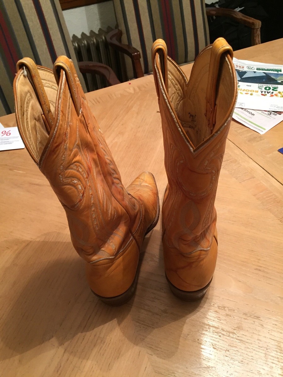 Bottes De Cowboy Vintage Tony Lama 10D - Cuir Deux Tons Cognac - Fabriquées Aux USA