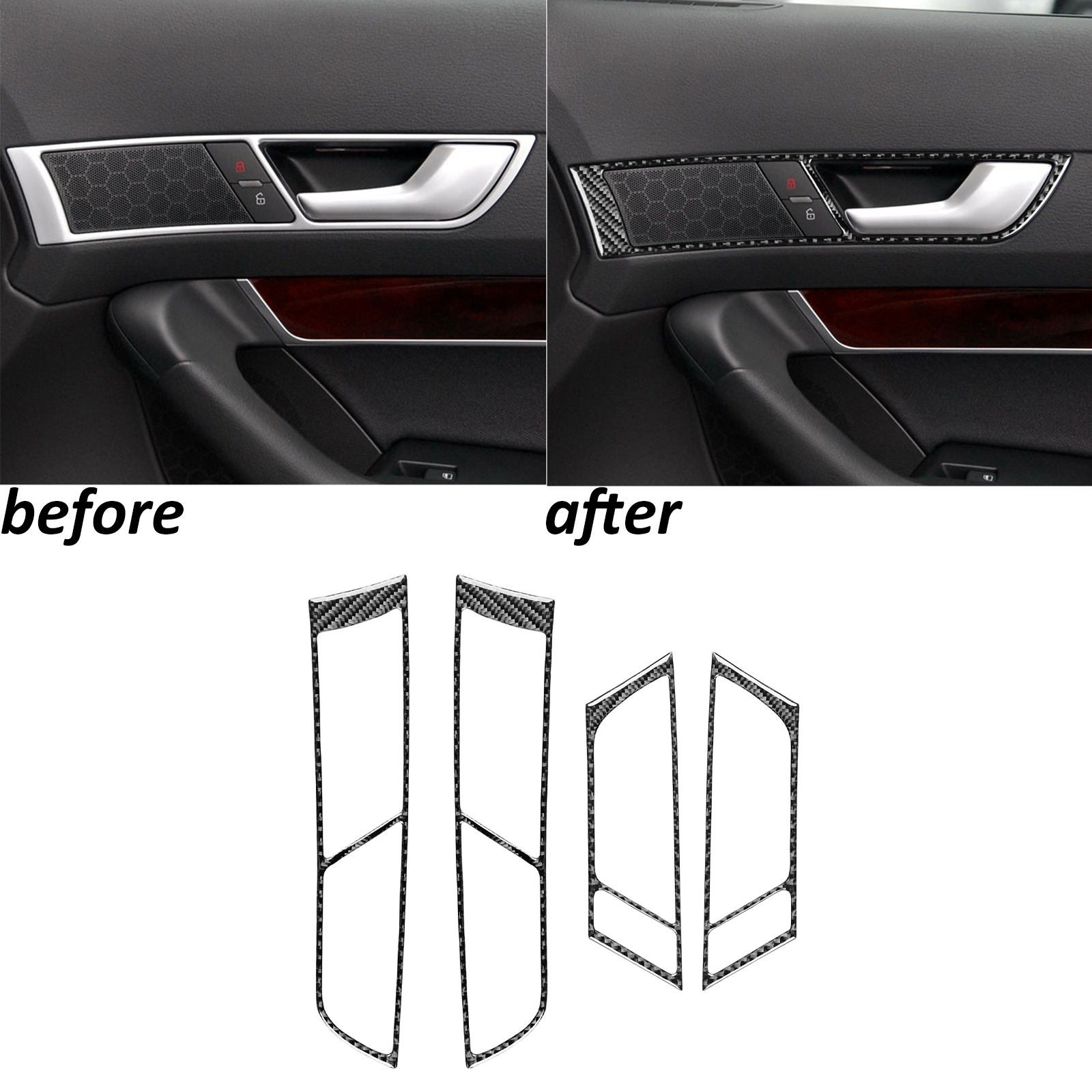 Real Carbon Fiber Interior Door Handle Panel Frame Trim For Audi A6 S6 C6 05-11