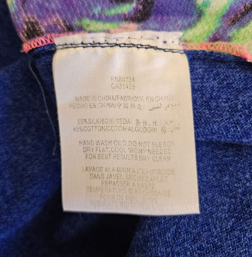 Max Mara Size L Blue Flower Short Sleeve Silk Cotton Womens Top - Picture 5 of 6