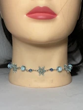 Y2K Blue Glass Acrylic Snoflake Beaded Choker Necklace ZAD SS1220