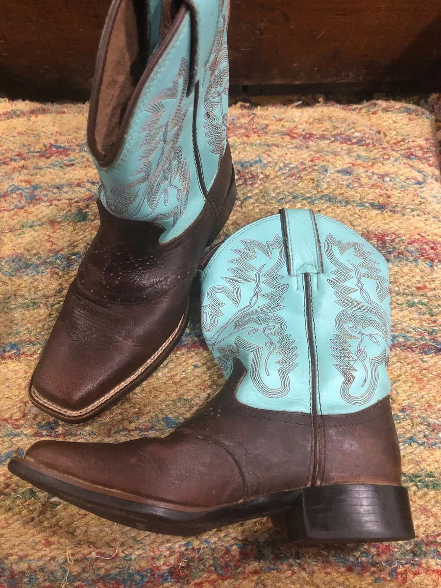 JUSTIN Western Cowboy Boots Girls Youth 13.5 Turquoise Brown