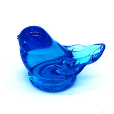 Vintage Blue Bird Of Happiness Leo Ward 1988 Art Glass Bird Figurine 2.5" x 3.5"