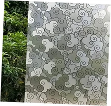  Frosted Window Film, Swirly Pattern, Non-Adhesive, 35.4" By 157.5" Cloud