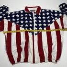 White zip-up jacket with American flag design featuring blue field with white stars and red and white horizontal stripes.