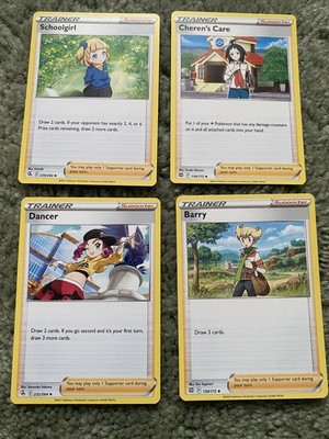 Pokémon TCG Konvolut. 4 Karten Konvolut - Trainerkarten: Tänzerin, Barry, Schulmädchen 