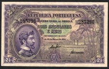 1942 Angola 2 1/2 Angolares RARE NOTE