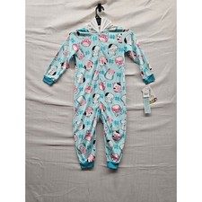 Squishmallows Girls Hooded One Piece Pajamas Teal Polyester Casual Size XS 4/5