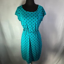 Tommy Hilfiger Dress Womens L Blue Black Polka Dot Cotton Stretch Belted Waist