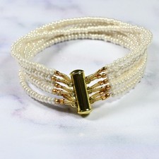 Genuine Pearl Smooth Rondelle Gemstone Beads 5 Layer Bracelet 6-8" Girls & Women