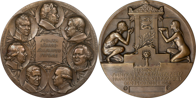 Sweden 1908 Bronze Centennial Medal of the Medical Society by Erik Lindberg