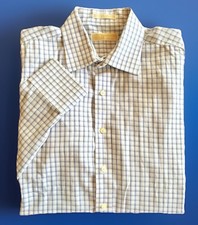 MICHAEL KORS Men's XL 17 1/2 34/35 Blue Checked Dress L/S Button-Up Shirt Cotton