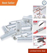 12-10 AWG Non-Insulated Butt Connectors - 50 Pcs Copper for Durability