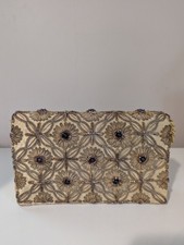 Vintage Zardozi gold wire Beaded embroidered Black Velvet Purse Clutch hand made