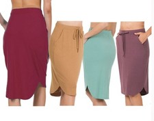 Lightweight Tulip Hem Midi Skirt   Summer Skirt with Drawstring Waist  Pockets