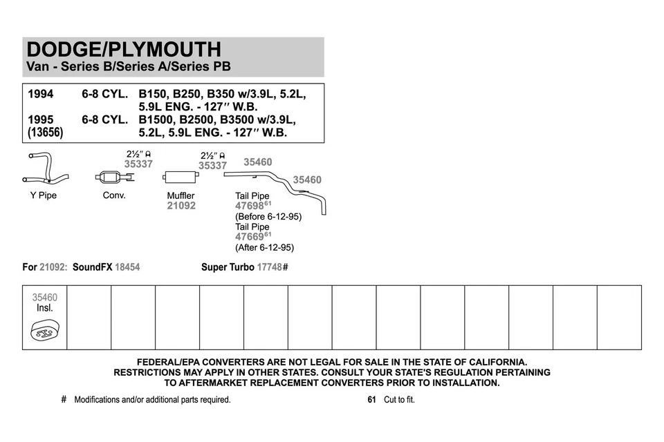 For Dodge B2500 1995-1997 Walker 47669 Aluminized Steel Exhaust Tailpipe Foto 3 de 4