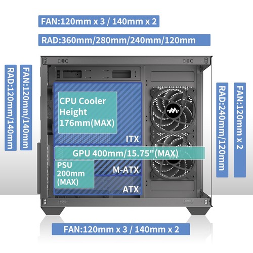 ATX PC Case, 3 X 120Mm Fans Pre-Installed, 360MM RAD Support, 270° Full View Tem - Picture 2 of 6