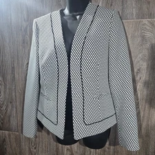 Anne Klein Suit Separates Blazer Size 8 Black White Geometric Career Jacket