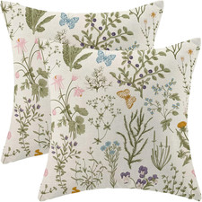 Spring Pillow Covers 18X18 Inch Set of 2,Sage Green Wild Flower Plant Throw Pill
