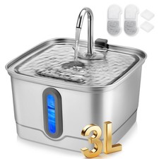 Stainless Steel Cat Water Fountain, 101oz/3L Automatic Pet Water Fountain, Do...