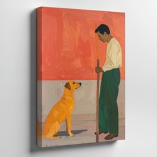 Canvas Wall Art a Minimalistic Modern Painting Showing a Man and a Dog Against