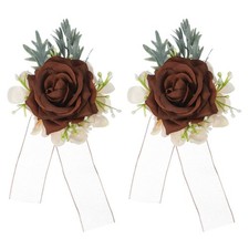 2Pcs Brown Flower Wrist Corsage Bracelets Homecoming Corsage Wristlet