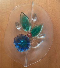 Kuchenplatte; Glasplatte; Walther Glas; Blattdekor; Servierplatte; oval