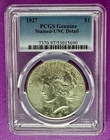 1927 $1 Peace Dollar PCGS Unc Details Stained (690)