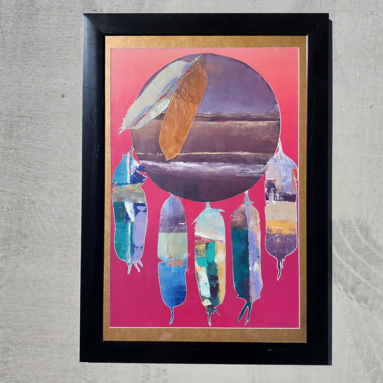 Jack Eggman Original Monotype Print Abstract Southwest Desert Art Signed Framed