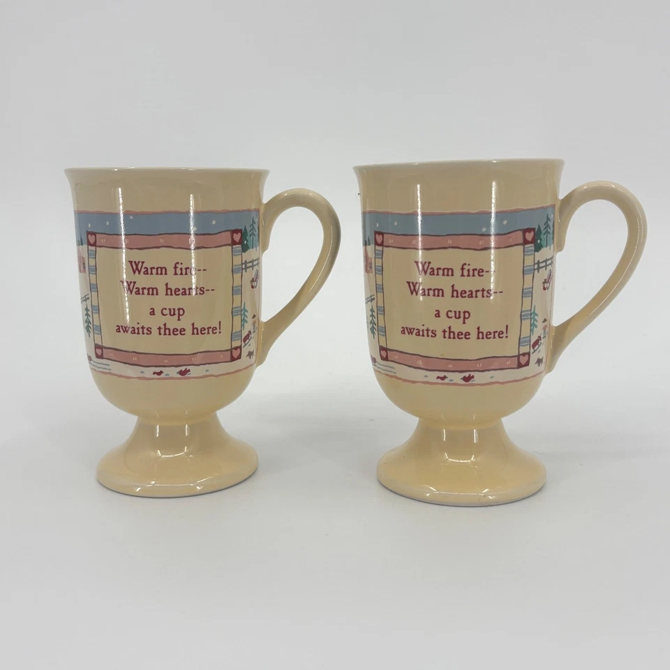 Hallmark 1987 Conjunto de 2 Canecas com Pés Cena de Vila de Inverno Cartões Vintage - Imagem 2 de 4