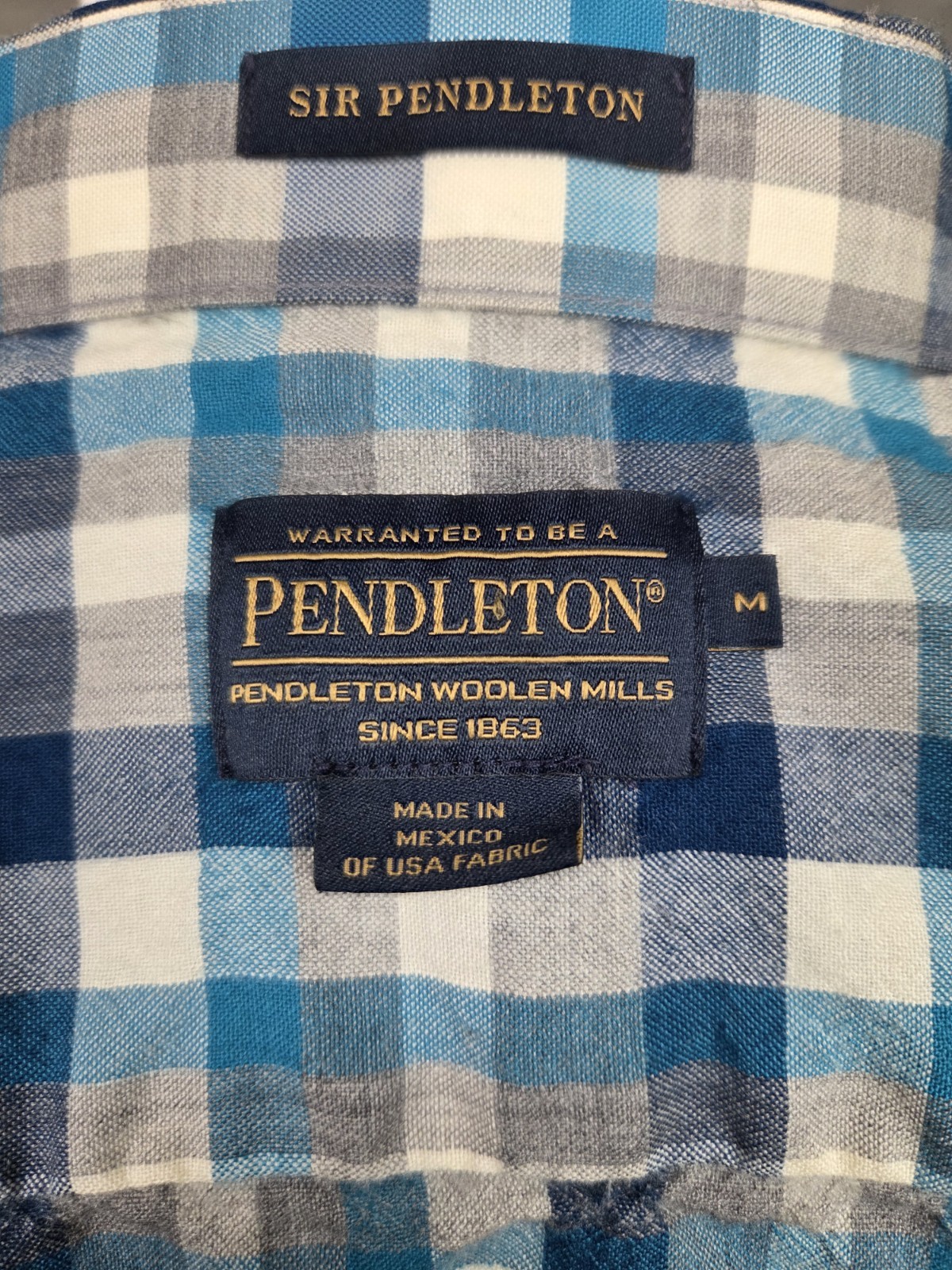 Sir Pendleton Button Down Blue/Gray Check Wool L/… - image 6