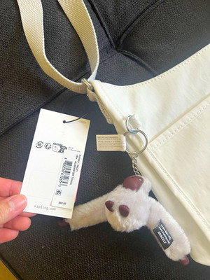 Kipling White Crossbody Shoulder Bag Zip Adjustable Strap Monkey Charm Logo
