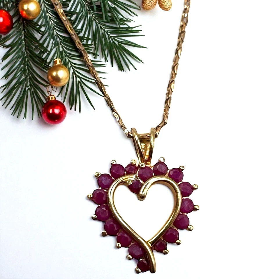 Collar de cadena Ross Simmons oro vermeil 925 rubí esterlina acento colgante 26" Foto 3 de 4