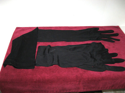 Vintage Long Ladies Gloves Size 7 1/2 Black Rayon 23 Inch - Derry Fabs